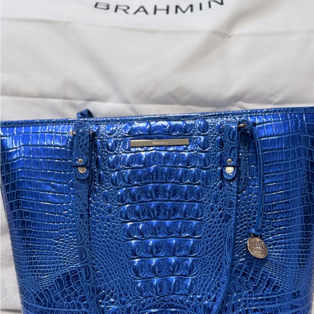 Brahmin Shimmering Blue Embossed Tote